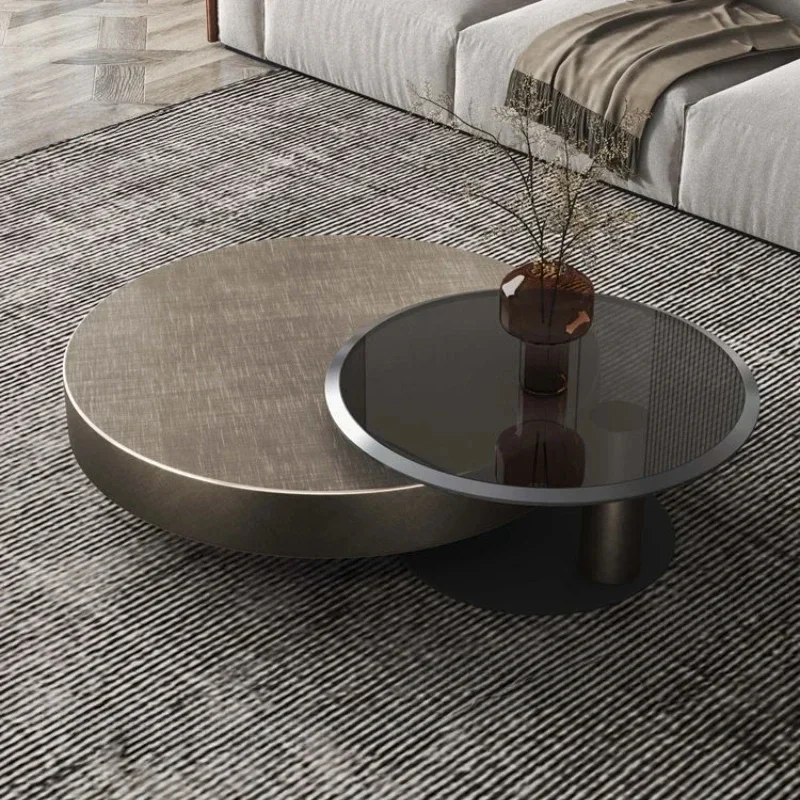 Designer Stainless Steel Coffee Tables European Luxury Round Tea Table Living Room Furniture Italian Tempered Glass Side Table