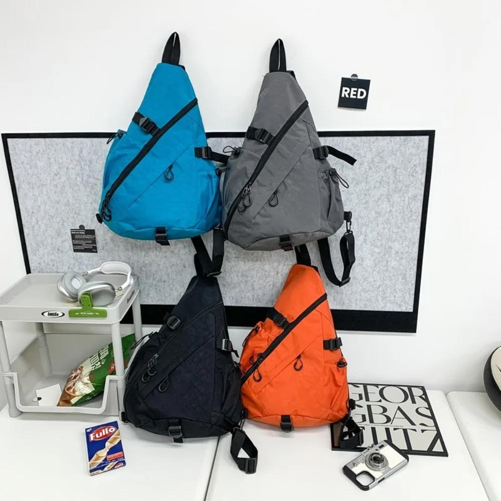 Solid Color Men's Chest Bag Multiple Pockets Large Capacity Oxford Cloth Shoulder Bag Multifunctional Korean Style