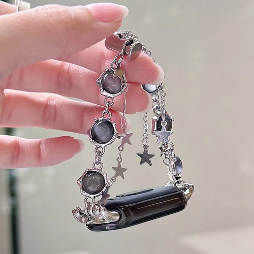 Imagen 2 del producto Correa para Xiaomi Mi Band 10 9 8 Pro, correa de reloj para Miband 5/6/7, pulsera de cadena de Metal con estrella de piedra de ópalo de cristal a la moda