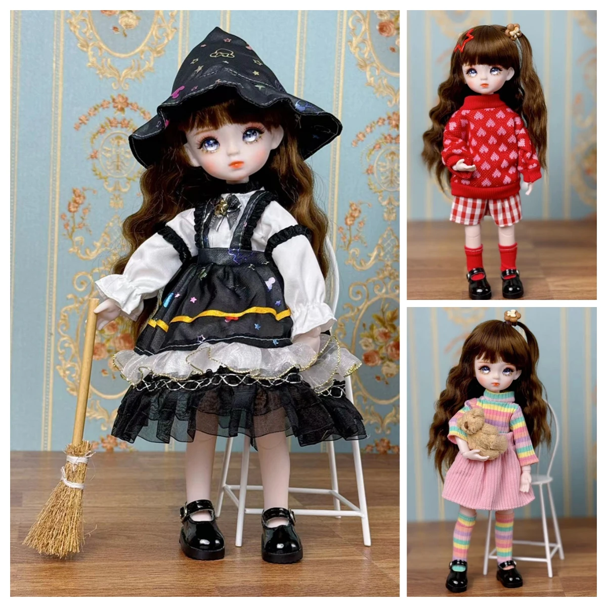 귀여운 1/6 BJD 인형 풀 세트, 28cm 공주 인형, 3 쌍 눈, 어린이 소녀 인형 장난감, 생일 선물 (오픈 헤드) 