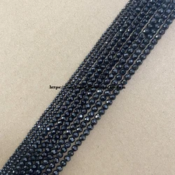 Semi-precious Stone 2 3 4MM Small Diamond Cuts Faceted Black Spinel Round Loose Beads 15