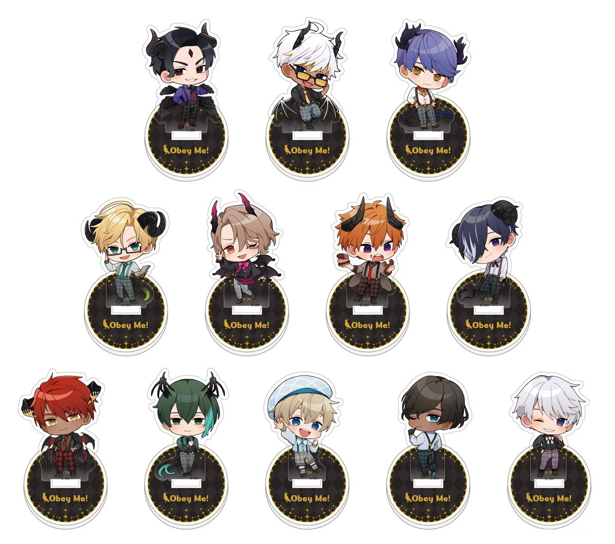 Loen Anime Store Obey Me! Asmodeus Mammon Lucifer Solomon Mini Acrylic HD Characters Stand Desktop Decor Fans Gifts About 10cm