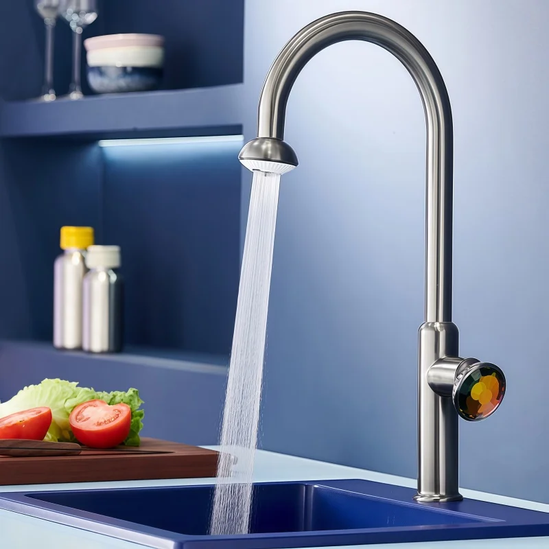 304 Stainless Steel Kitchen Faucet Rotatable Pull-Out Sink Double Basin Dishwashing Sink Hot and Cold Water Basin Faucet