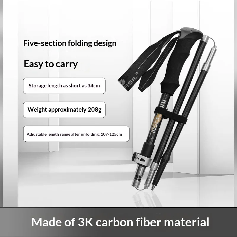 3k-carbon-fiber-folding-trekking-pole-ultra-light-five-section-hiking-staff-collapsible-walking-stick-for-camping-trek