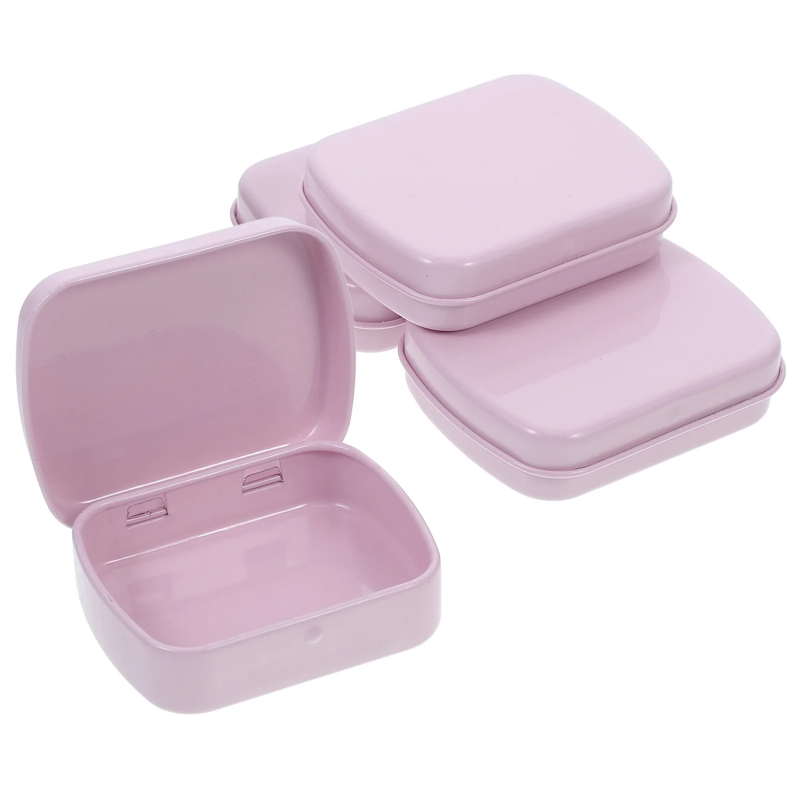 

4Pcs Flip Top Metal Tin Box Mini Rectangle Storage Container for Small Items Jewelry Candy Clips Portable Keepsake Box Pink