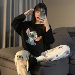 Disney pajamas women's new pullover pure cotton two-piece set women's clothing cartoon Disney women's pajamas Stitch loungewear