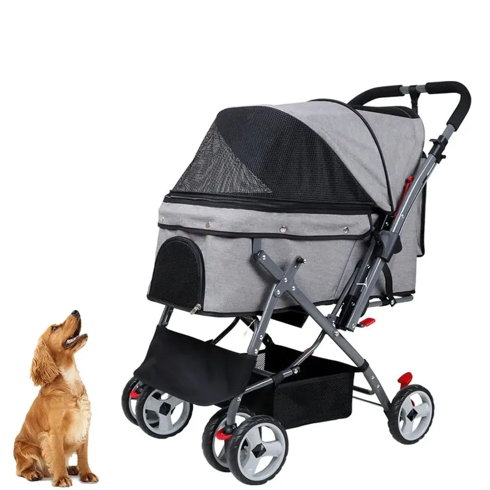 

Reversible Handle 360-Degree Rotating Front Wheel Pet Stroller for Medium Dogs and Cats, Grey with Mesh Windows and Removable Li