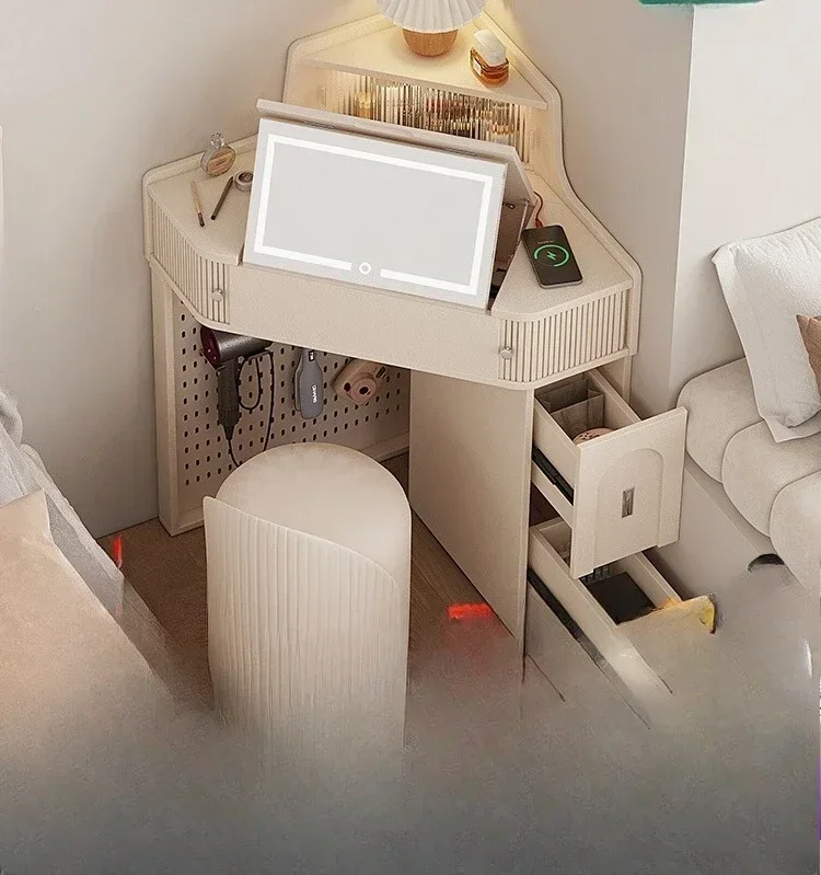 

Cream wind bedroom corner flip dresser triangular corner small apartment corner dressing table dressing table