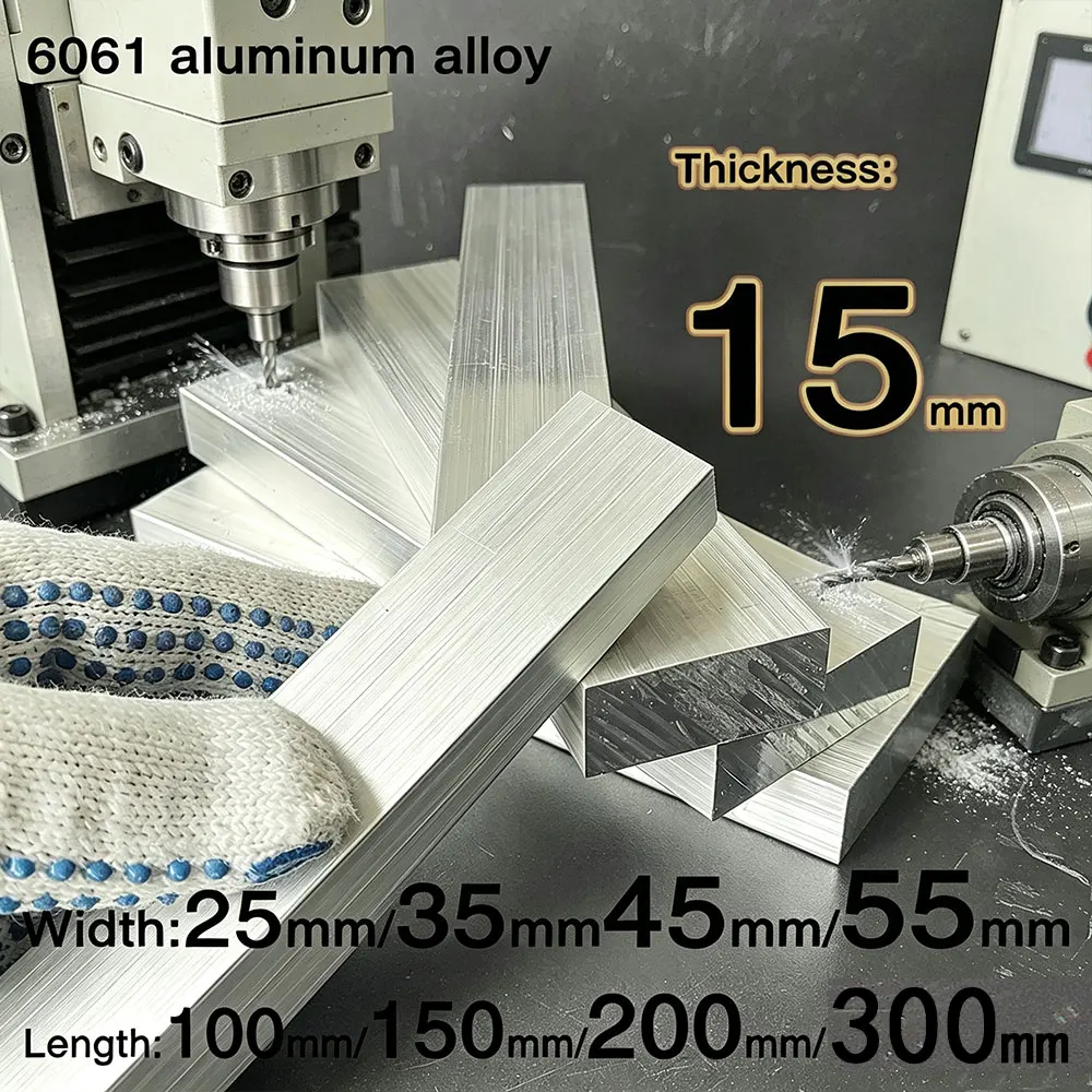6061 aluminum alloy sheet Thickness 15mm， Width 25mm 35mm 45mm 55mm，Length 100mm 150mm 200mm 300mm