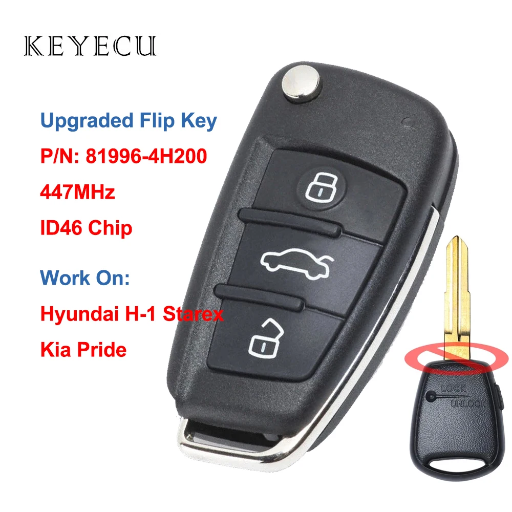 P/N: 81996-4H200 Upgraded Flip Remote Car Key Fob 447MHz ID46 Chip for Hyundai H-1 Starex for Kia Pride