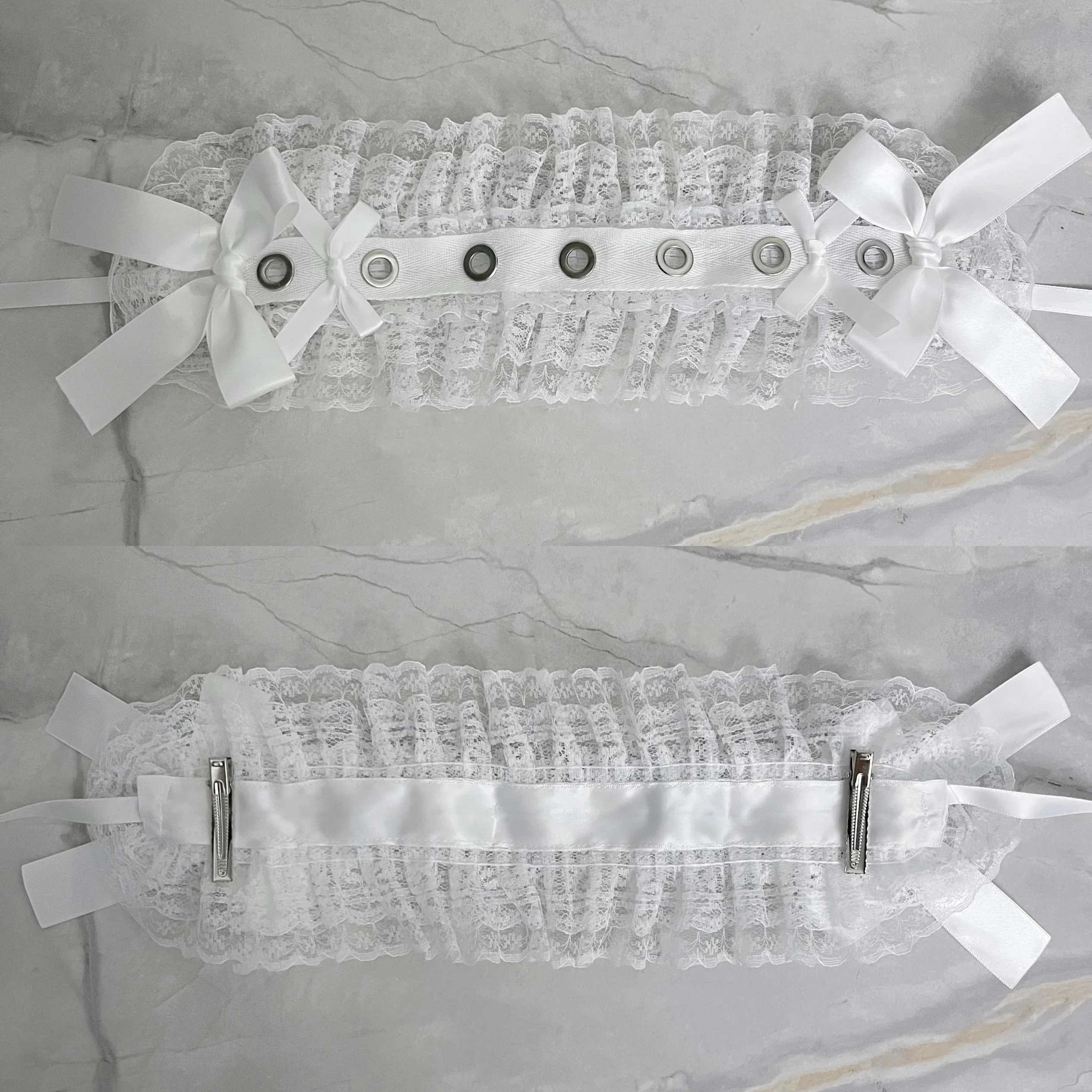 New Handmade Lolita Harajuku Hollow Out Headband Y2K Subcultural Lace Bow Rivets Headpiece Dark Gothic KC Medical Hair Accessory