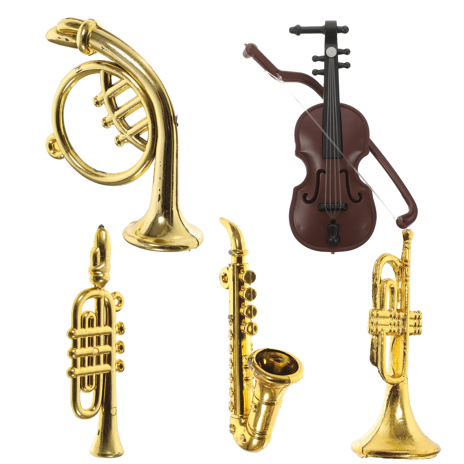 5 ชิ้น Mini เครื่องดนตรีรุ่นตกแต่งตุ๊กตา Miniature Instruments ของเล่นห้อง Micro ฉากเครื่องประดับพลาสติกสําหรับ