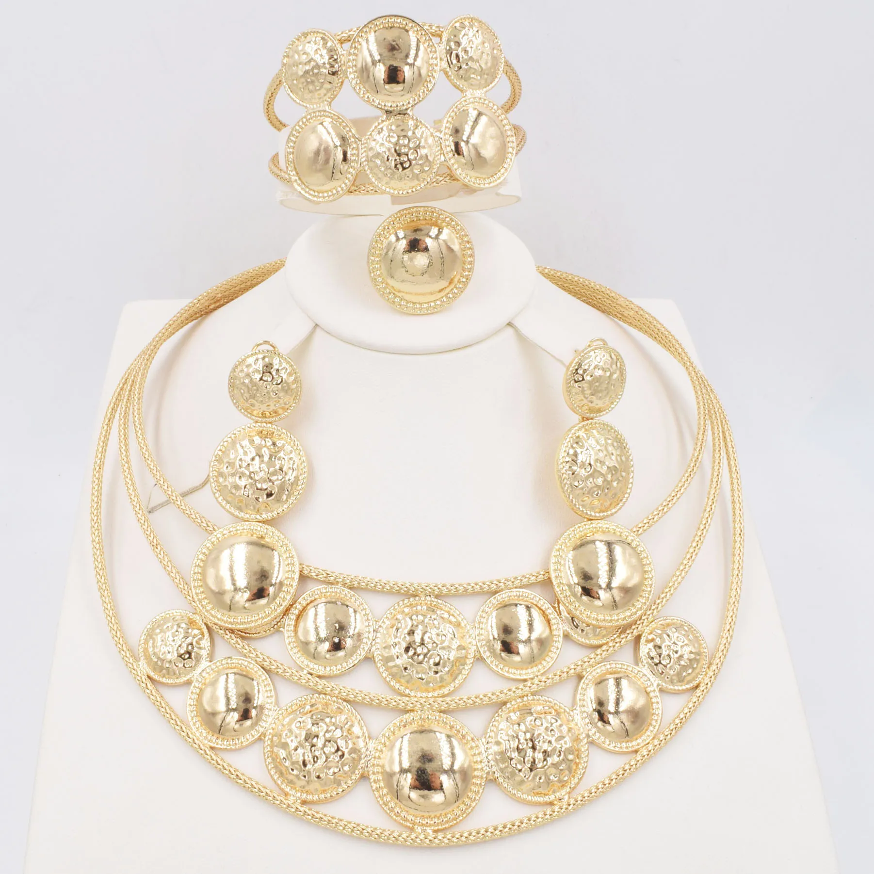 Italian Gold Plated Jewelry Set Dubai Gold Color High Quality Ladies Necklace Earrings Bracelet Rings Banquet Wedding Jewelry