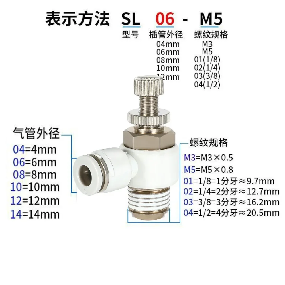 （10pcs)SL6-01 Throttle valve SL8 02 Intubation connector SL4-M5 Adjustable SL10 03