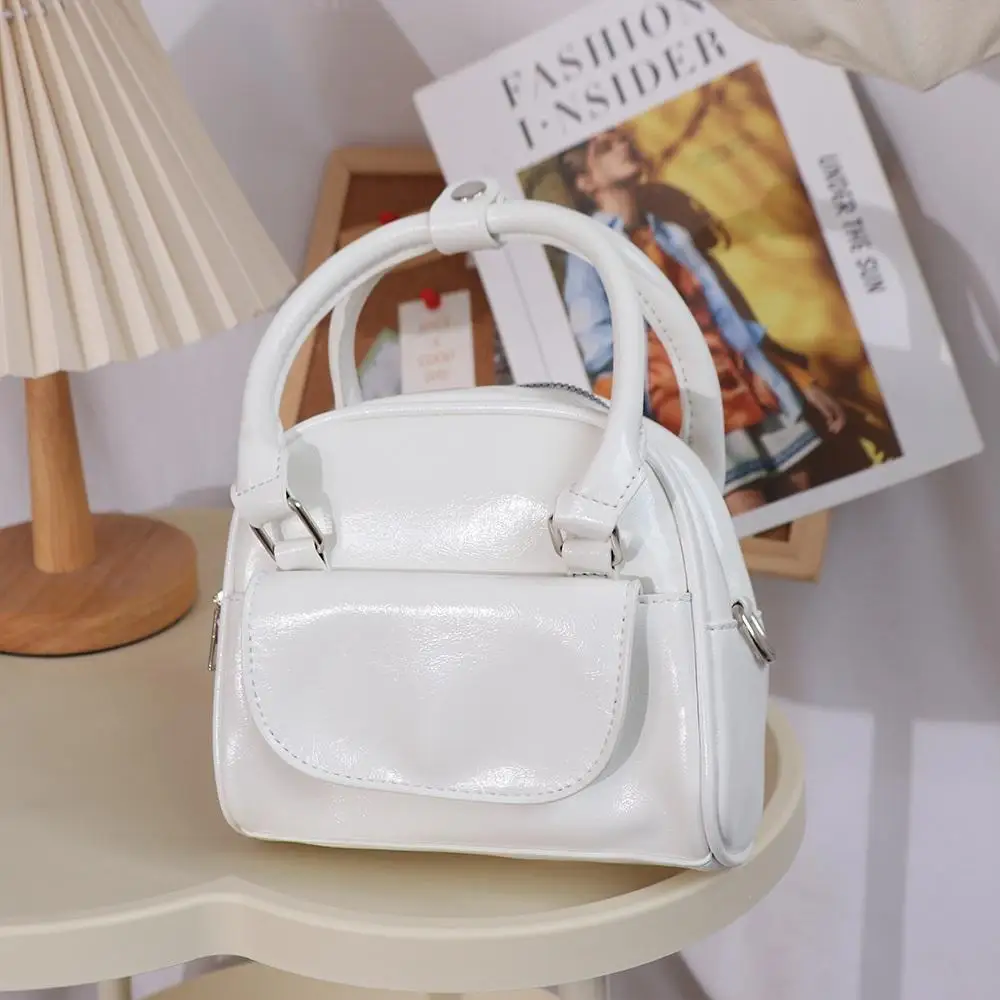 

Ins PU Leather PU Bowling Bag Makeup Bag Shoulder Bag Silver Handbag Crossbody Bag Korean Style Boston Bag Girls/Female