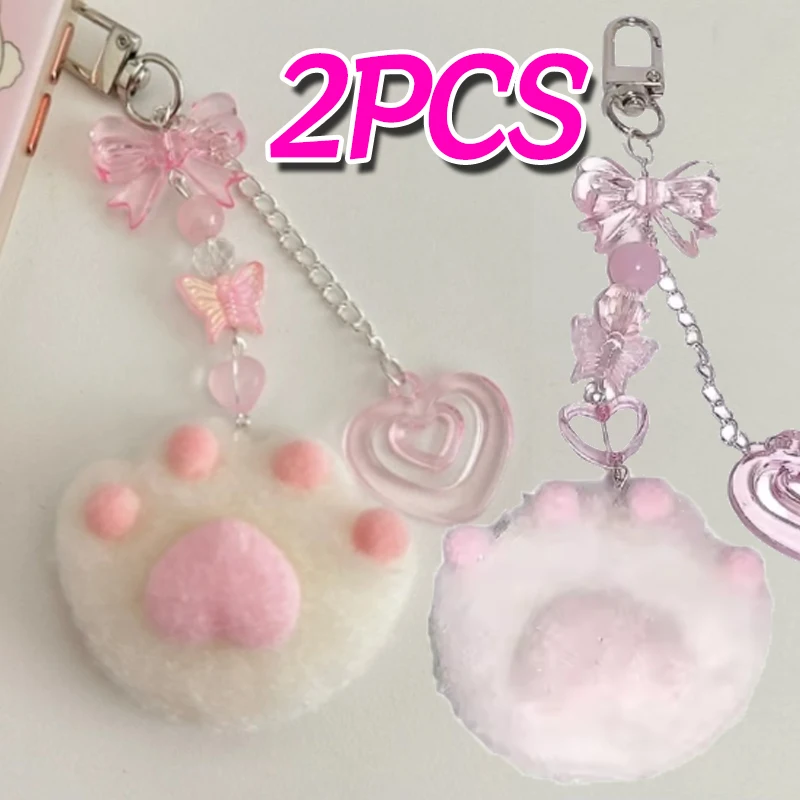 Cute Plush Claw Heart Keychain Pendant Soft Lovely Lolita Portable Backpack Decoration Accessories Keyring Women Gift Pendants