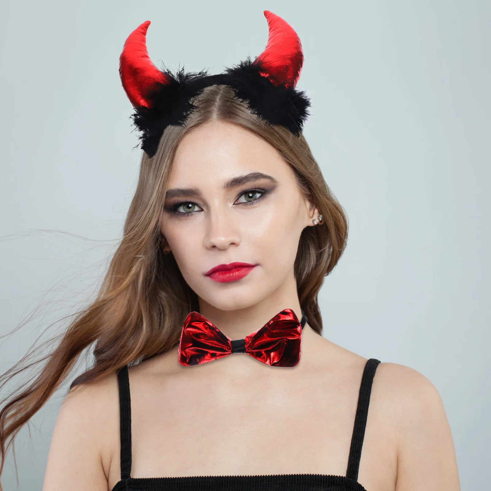 Conjunto de fantasia de diabo, acessório de halloween, faixa de cabeça, gravata borboleta, fantasia de performance infantil, adereços de cosplay, durável e extensível
