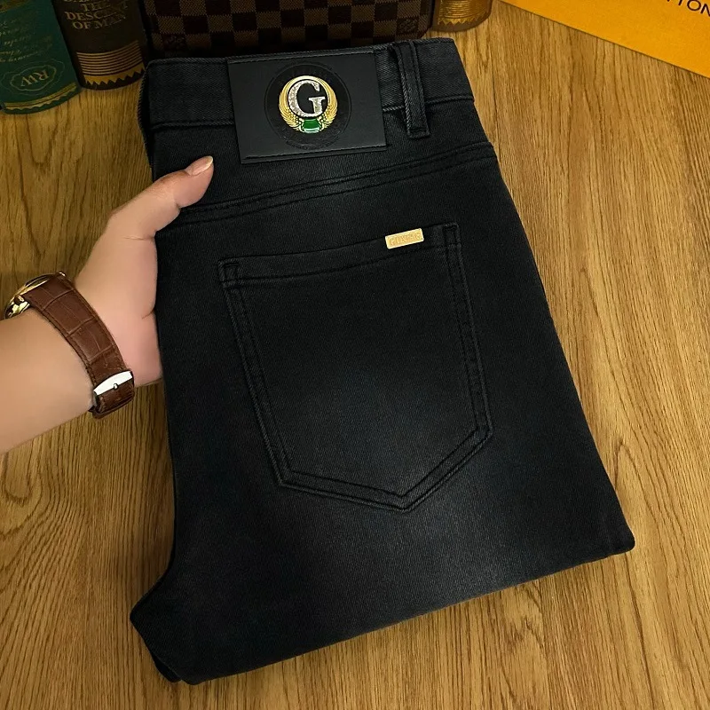 Zwarte Jeans Heren 2024 Nieuwe Modieuze High-End Stretch Slim Fit Skinny En Volledig Bijpassende Herenmode Anti-Vervagende Broek