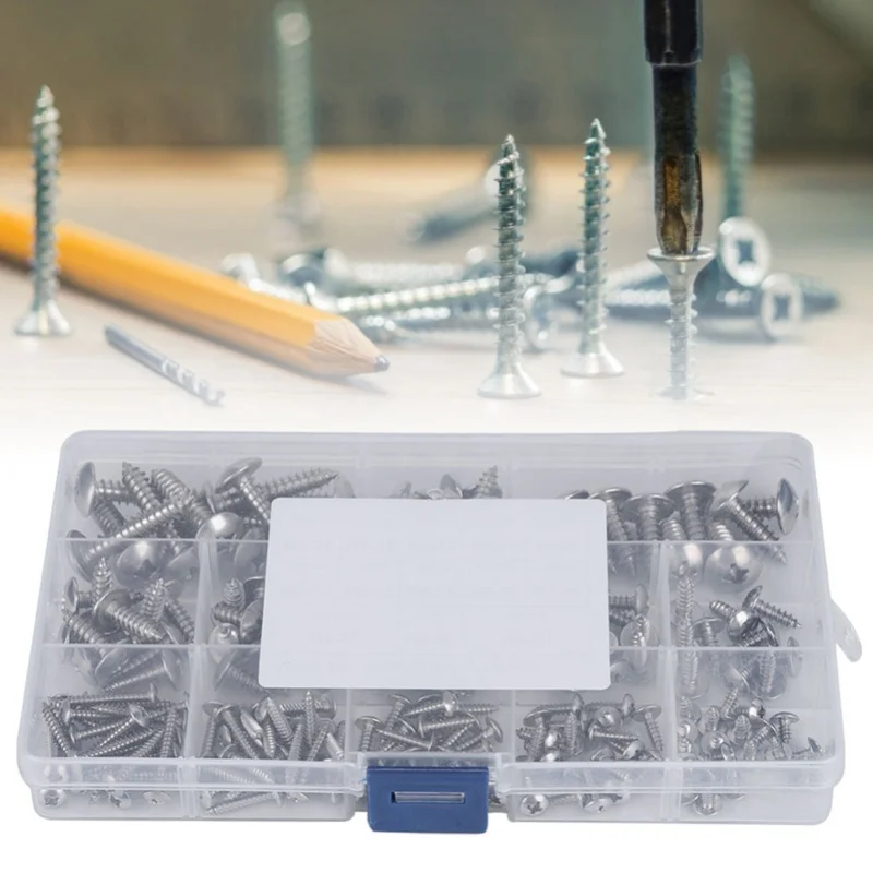 180Pcs M3 M4 M5 M6 Stainless Steel Flat Head Self Tapping Screws Assortment Set For Multiple Purpose