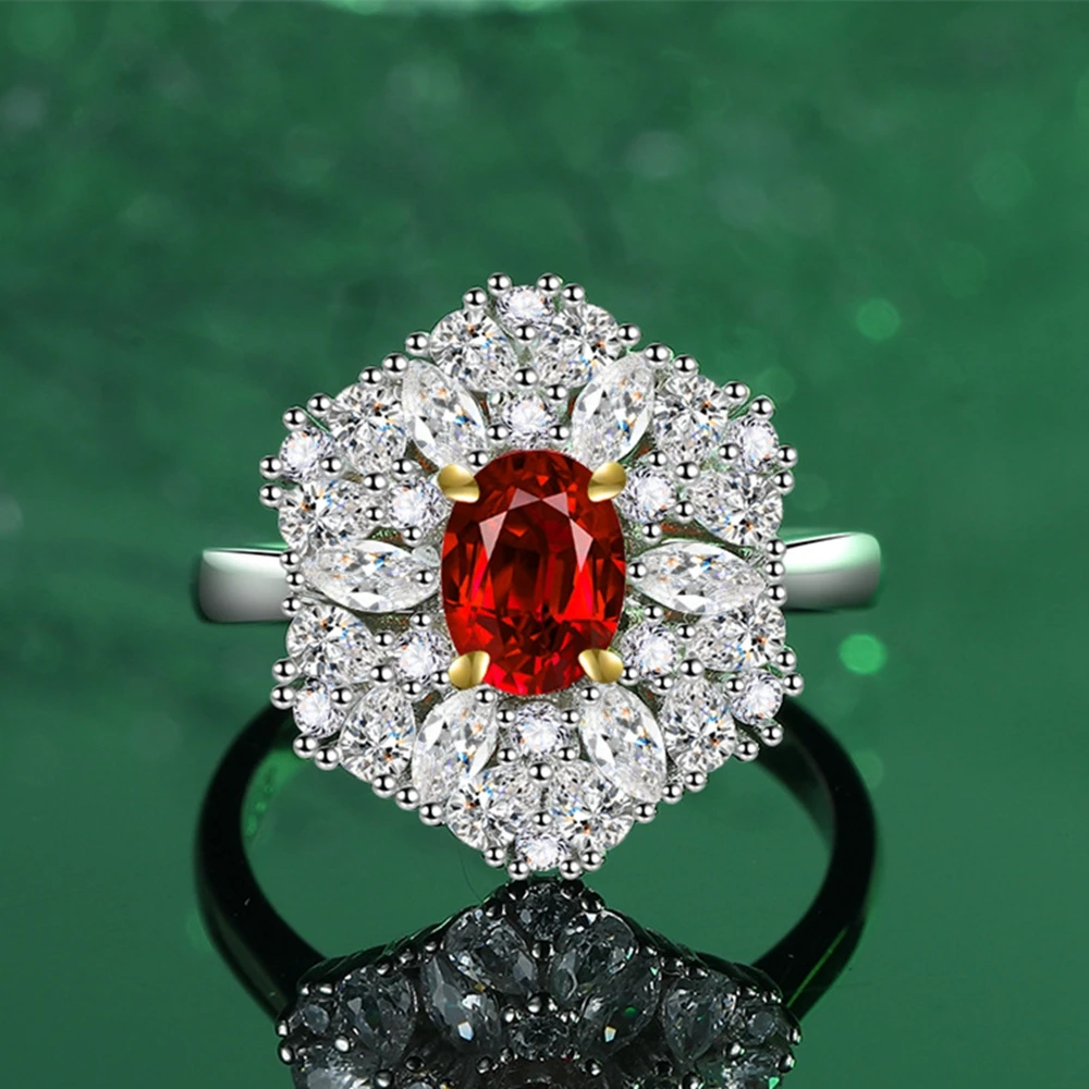 Wong Rain 925 Sterling Silver Sparkling Oval Cut 5*7MM Lab Sapphire Ruby Emerald High Carbon Diamond Gemstone Women Ring Jewelry