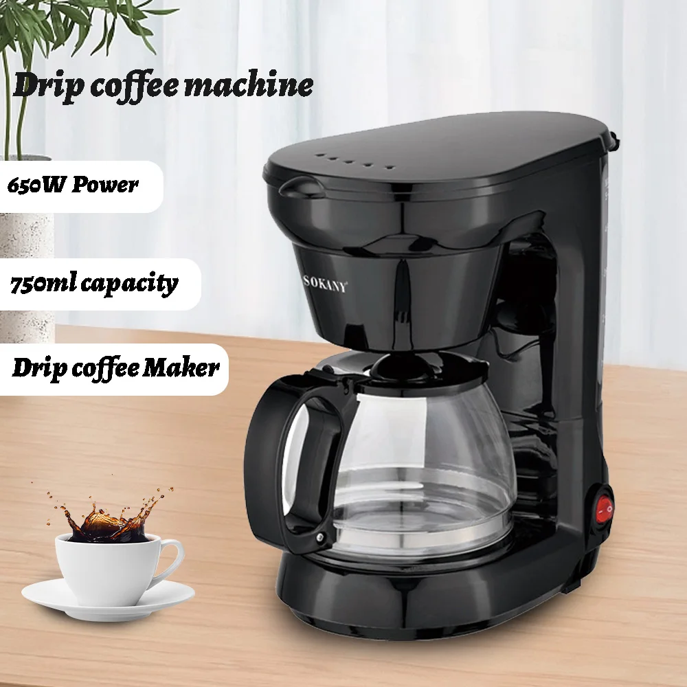 American Drip Coffee Maker, Small Office Coffee Maker, Tea and Coffee Pot 750Ml for 4 Cups