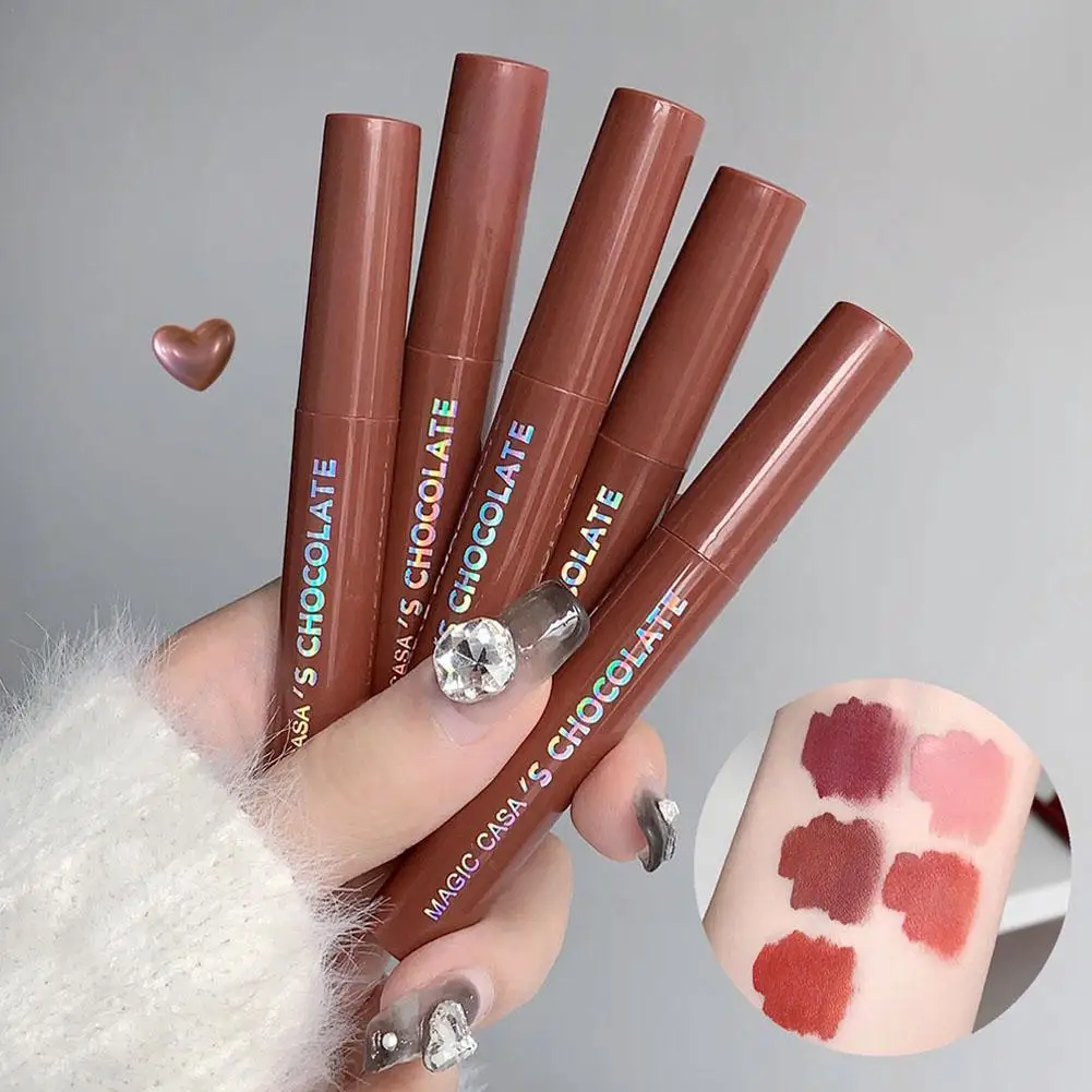 New 5pcs Chocolate Lip Glaze Set Long-lasting Velvet Matte Lip Gloss Smooth Liquid Lipstick Makeup Lip Tint Cosmetics