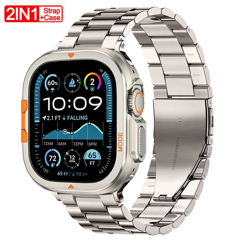 

Metal Case+Strap for Apple Watch Ultra 3/2/1 49mm Stainless Steel Band Hard Alloy Protector Cover for Iwatch Series 11 10 46mm