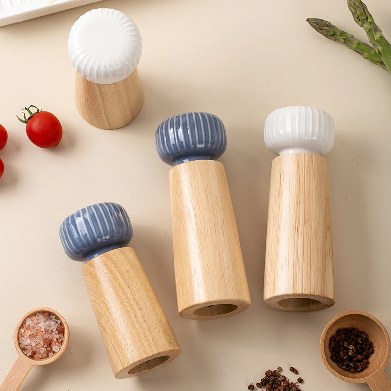 Manual Pepper Grinder Mill Rubber wood Salt and Pepper Mills for Spice