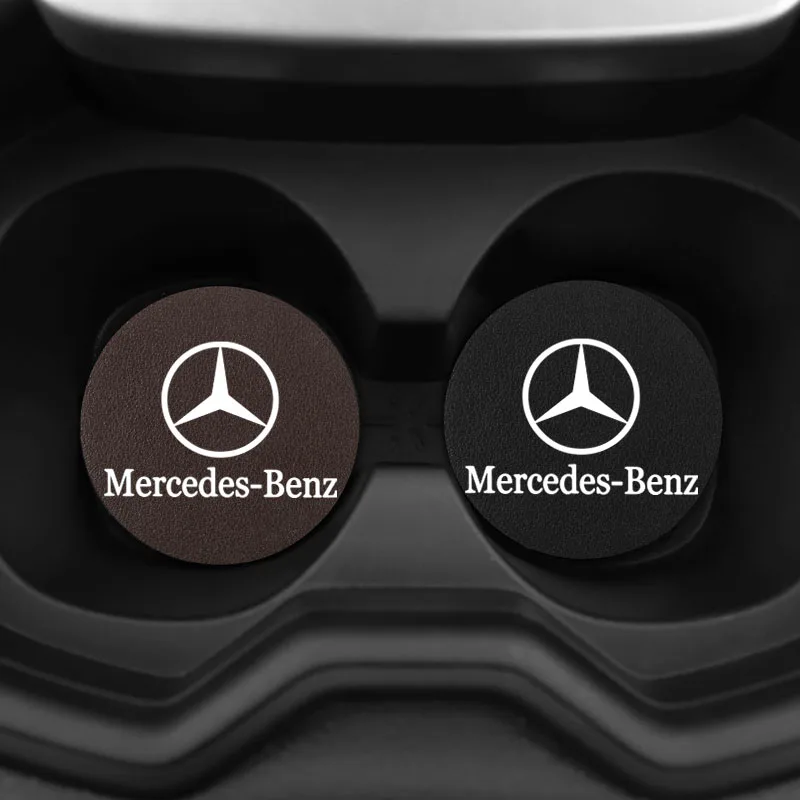 

2PCS Leather Car Water Cup Mats Water Slot Non-Slip Pads for Mercedes Benz AMG Smart W203 W204 W205 W209 W210 W211 W212 W176