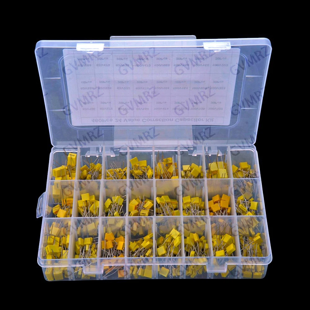 460PCS 63V 100V 24Valuesx Correction Capacitor Assorted Kit 63V 100V Polypropylene Safety Plastic Film Capacitors Set 63V 100V