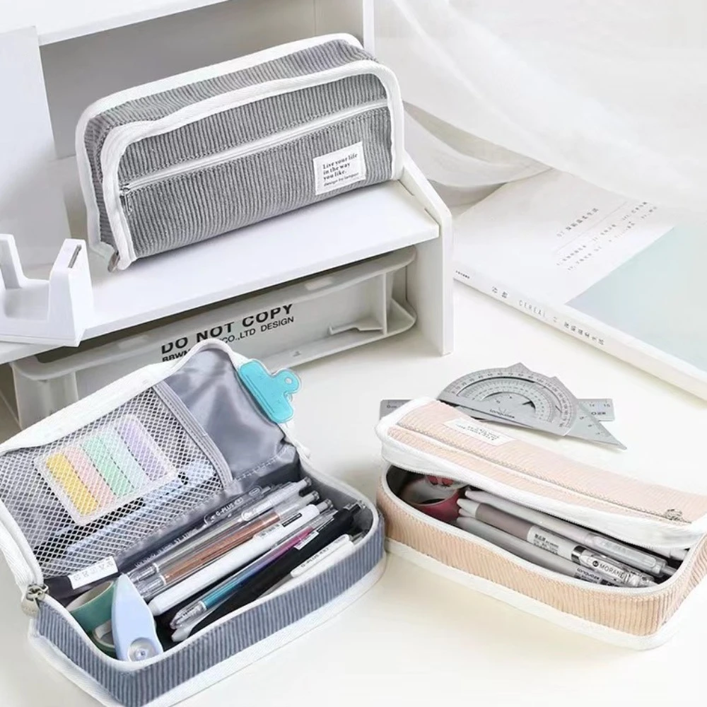 

Pink Blue Grey Ins Stationery Bag Large Capacity Desktop Storage Korean Style Pencil Case Multifunctional Ins Style Pencil Pouch