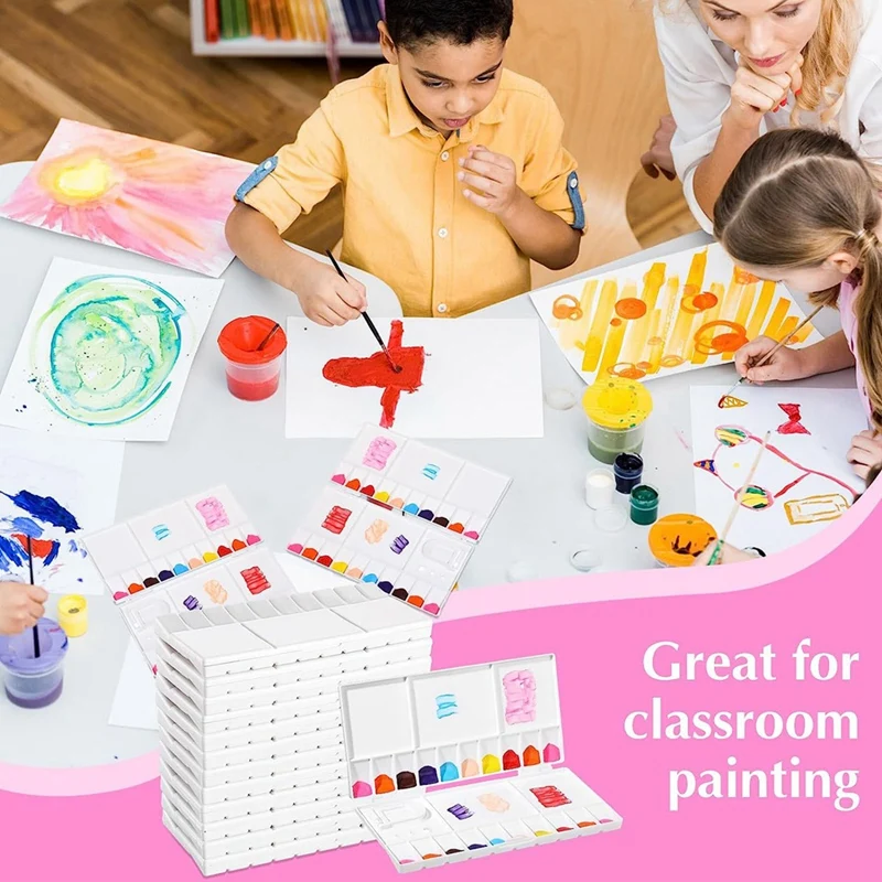 12 PCS Paint Palette Folding Painting Tray White With 20 Wells 5 Mixing Areas Watercolor Painting Palette For Travel Painting