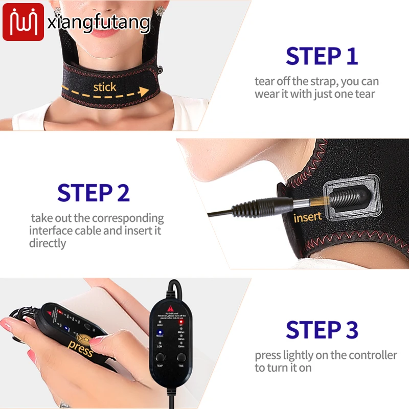 Electric Heated Neck Brace Massager Belt with 3 Adjustable Temperature Levels for Warmth And Neck Massage Relaxation Support view 3