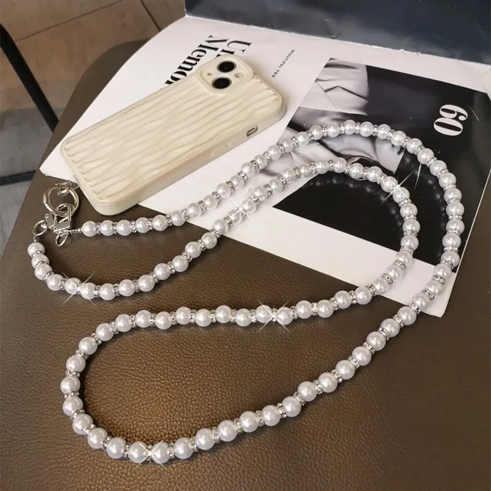 

Ремешок для телефона с жемчугом на одно плечо, через плечо с нашивкой из бисера, цепочка для телефона, блестящие ремни ручной работы для мобильного телефона, подвеска для телефона