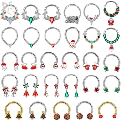 ZS 1 PC 16G Stainless Steel Christmas Nose Ring For Women Men Santa Claus Reindeer Septum Rings Helix Cartilage Piercing Jewelry