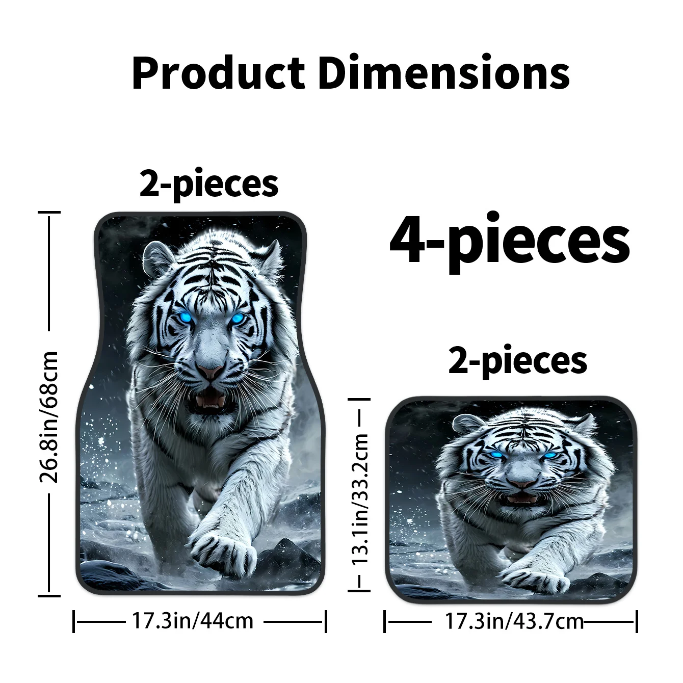 4pcs High-End White Tiger Print Car Floor Mats | Front And Rear Carpet, Stylish Minimalist Polyester Floor Mat Set For Car Inter