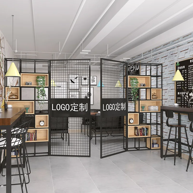Office grid shelf, cafe decorative wrought iron storage rack logo customization