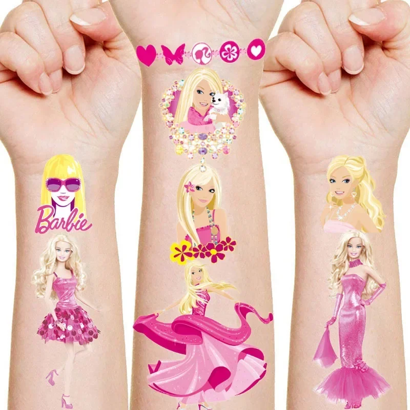 Anime Barbie Tattoo Stickers Cute Cartoon Pink Girls DIY Waterproof Sticker Cosplay Party Decoration Kids Birthday Gifts Toys