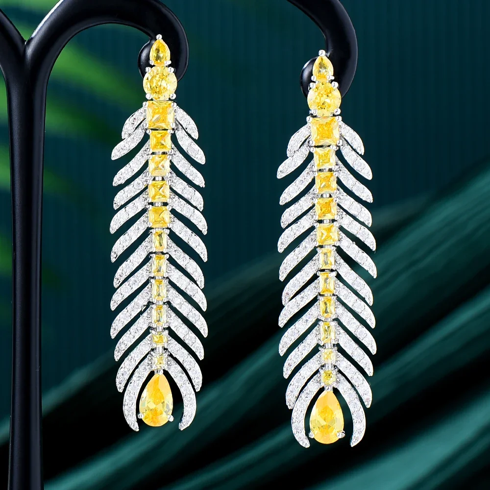 

Kellybola Luxury Shiny Feather Earrings For Women Wedding Party CZ Dubai Bridal Earrings Boucle D'oreille Trendy Jewelry Gift