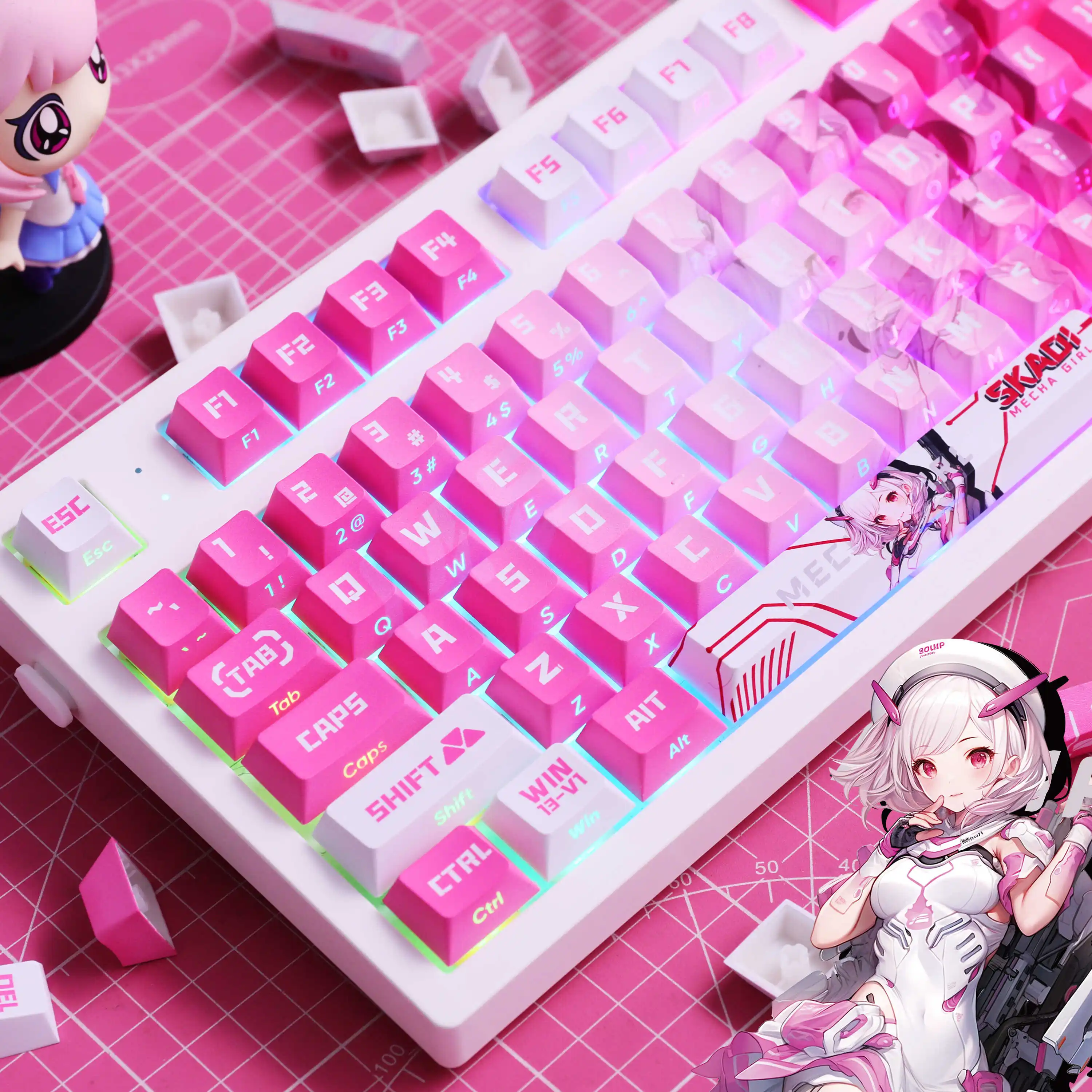 

Cute Anime Keycaps with PBT Five Sided Sublimation Side Carving Technology Cherry Profile Multiple Row Mechanical Keyboard Caps