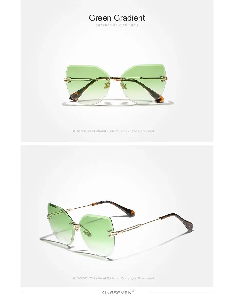 KINGSEVEN Trend Randlose Sonnenbrille Frauen Gradient Brillen Vintage Urlaub für Dame Zubehör Reise Brillen – Detail 6