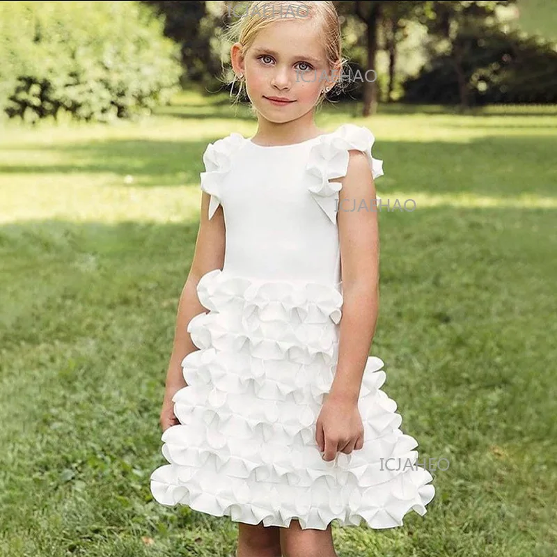 2026Flower Girl Dress Clothes Formal Pageant Party Gown Birthday Costume Children New Solid Color Fashion Casual Sleeveless