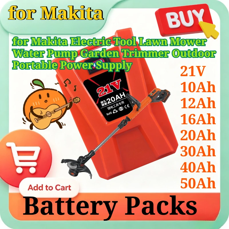 21V 10-50Ah Backpack Lithium Battery Pack with BMS & LED Indicator Compatible with Makita Electric Tool Lawn Mower Water Pump