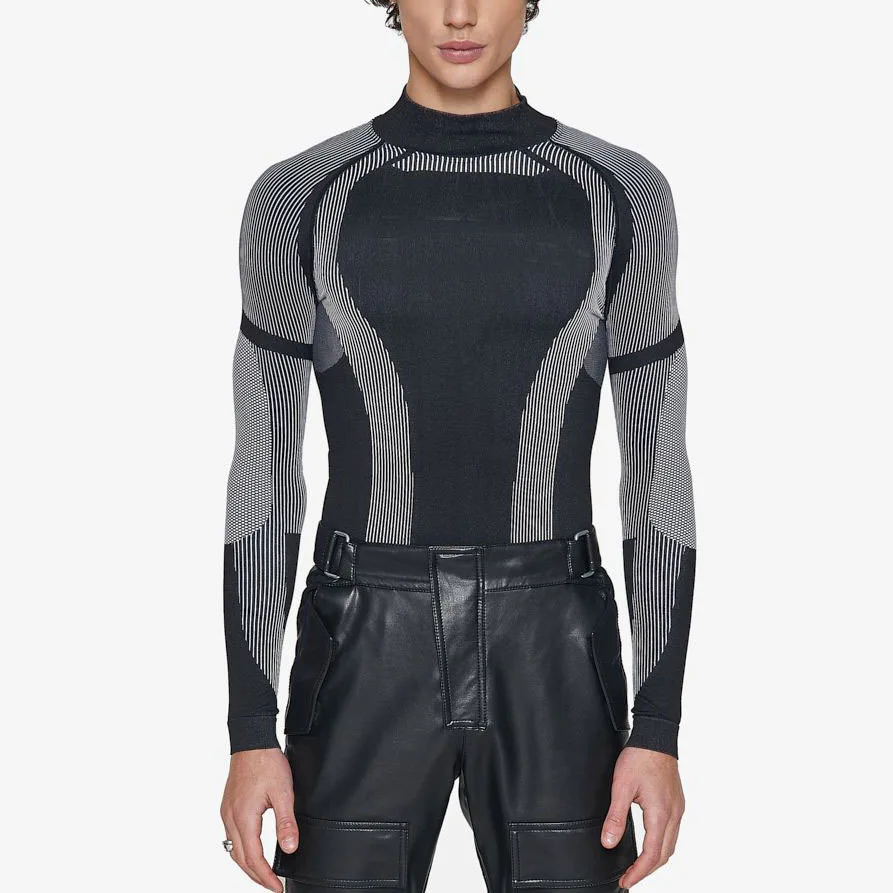 

Men's Long Sve Elastic Fitn irt Tight Bodybuilding Clothes Youth Faion Printed Casual Long T-irt for Daily Wear