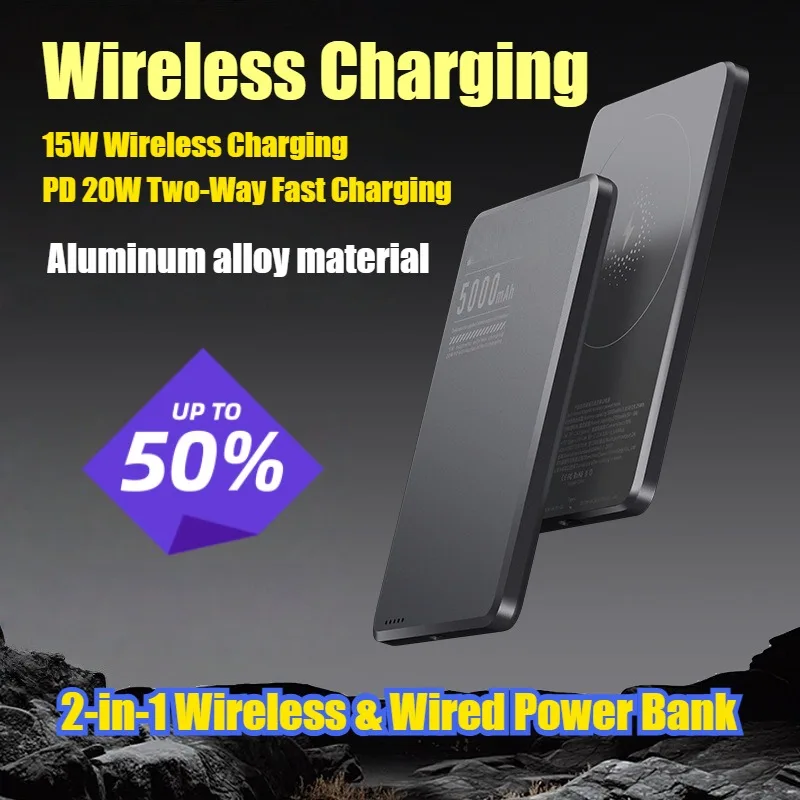 PD 20W 5000mAh Fast Charging Ultra-thin Wireless Power Bank Compact and Portable