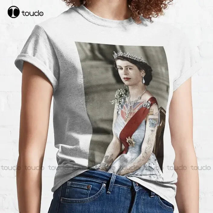 Tattoo Queen Elizabeth, Queen Classic T-Shirt Shirts For Men Short Sleeve Custom Aldult Teen Unisex Digital Printing Tee Shirts