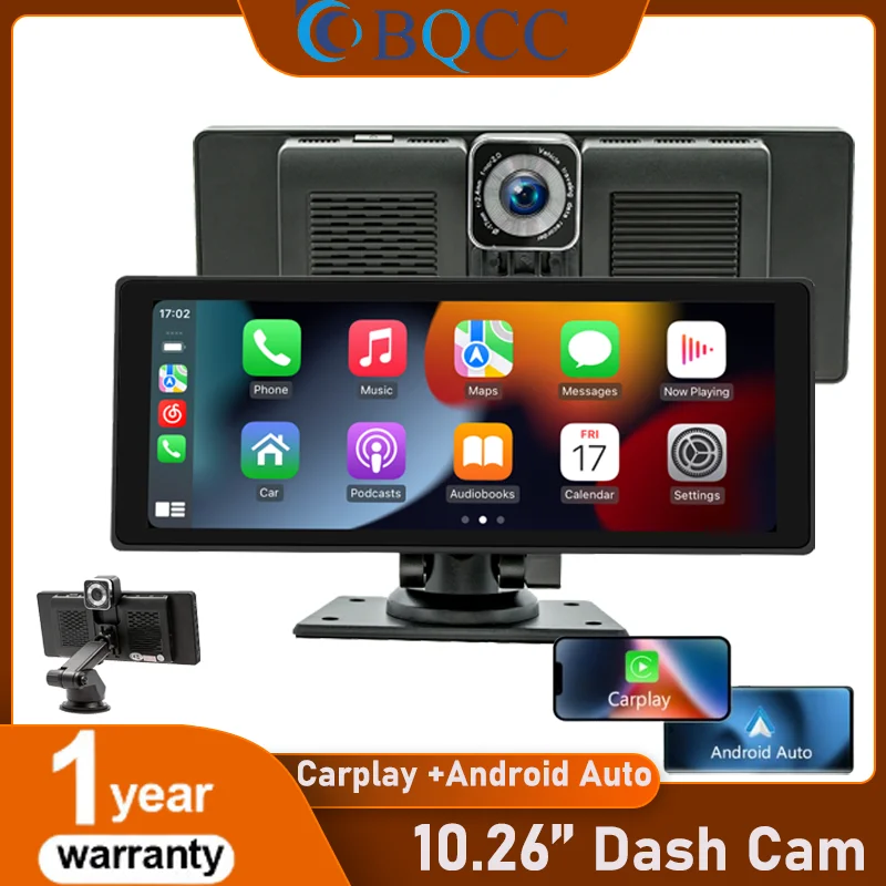 

BQCC 10.26 Inch Portable Car Player IPS Screen Car DVR Wireless Carplay Android Auto BT/USB/TF/AUX Multimedia Smart Stereo Radio