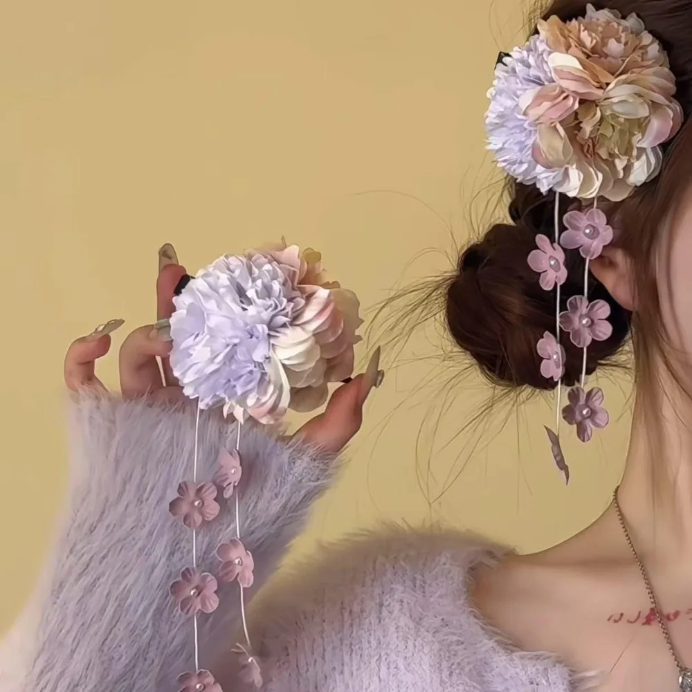 Sweet Flower Butterfly Side Clip Fringe Ancient Style Tassel Duckbill Clip Chinese Style Hanfu Headwear Hydrangea Hair Clip - Image 2
