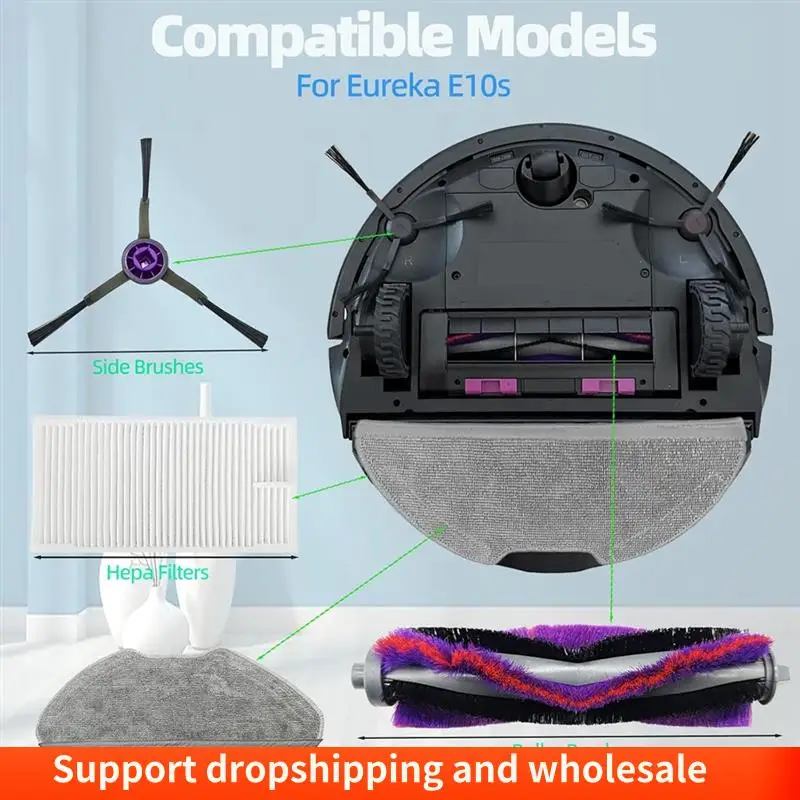 Kit di accessori per parti di ricambio AA86 per aspirapolvere robot Eureka E10s Spazzola laterale principale Filtri Hepa Mop Pad