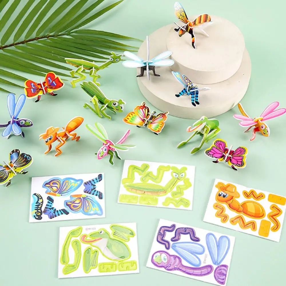 

10pcs Funny Insect Paper Jigsaw Puzzles 3D Cognition Cartoon Insect Paper Mode Cartoon Handmade Paper Card 3D Puzzle Birthday